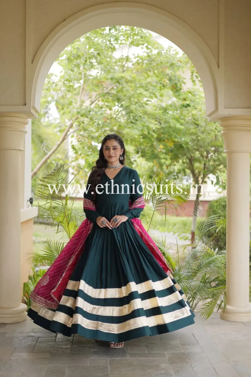 Plain Green Gown with Gotapatti Border