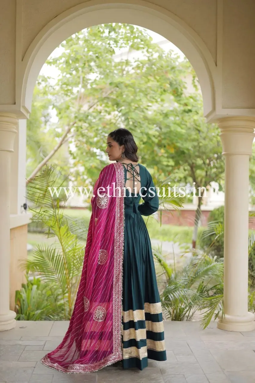 Plain Green Gown with Gotapatti Border
