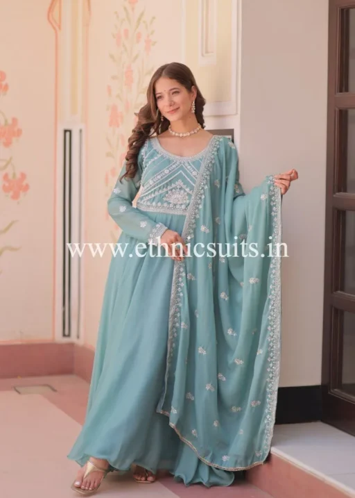 Powder Blue Readymade Gown for Wedding