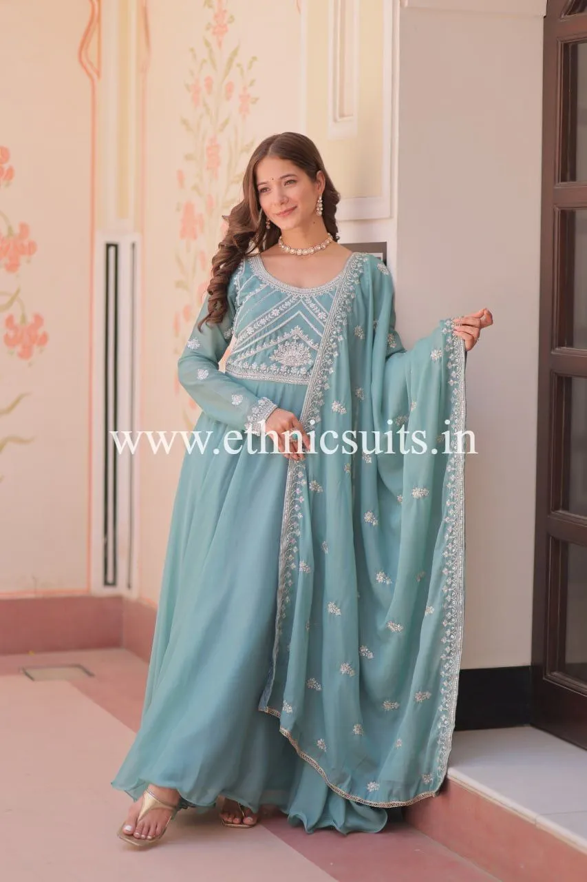 Powder Blue Readymade Gown for Wedding