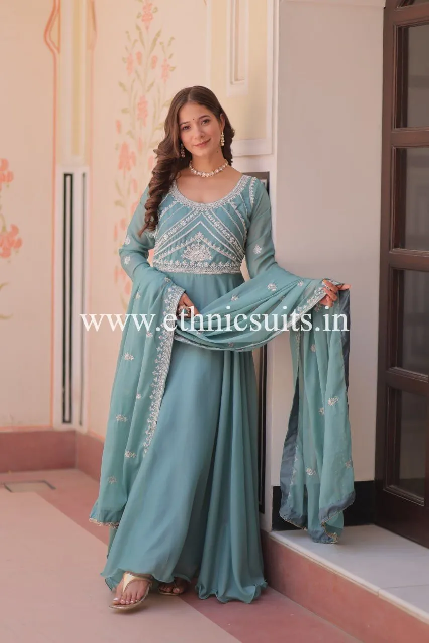 Powder Blue Readymade Gown for Wedding