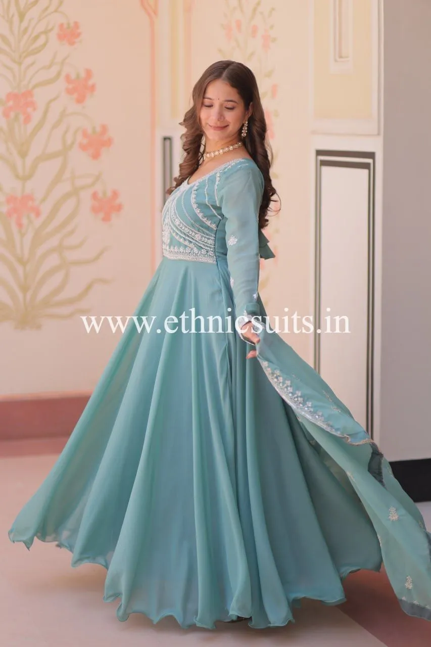 Powder Blue Readymade Gown for Wedding