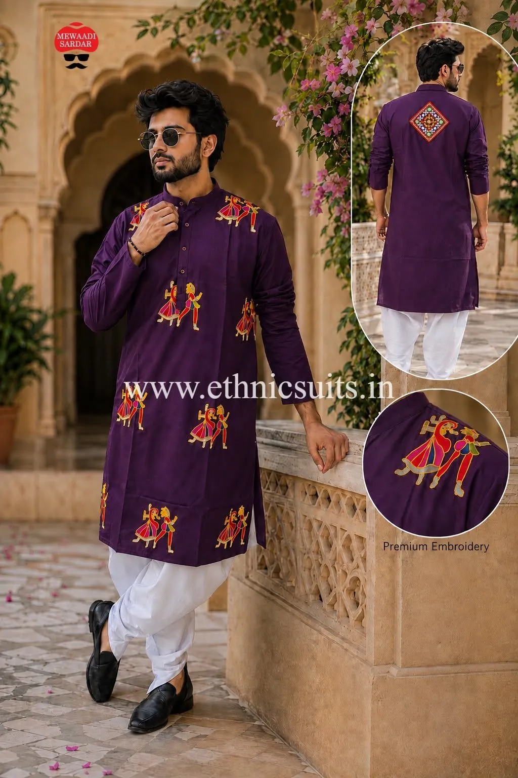 Purple Navratri Wear Mens Wear Kurta with Dhoti
