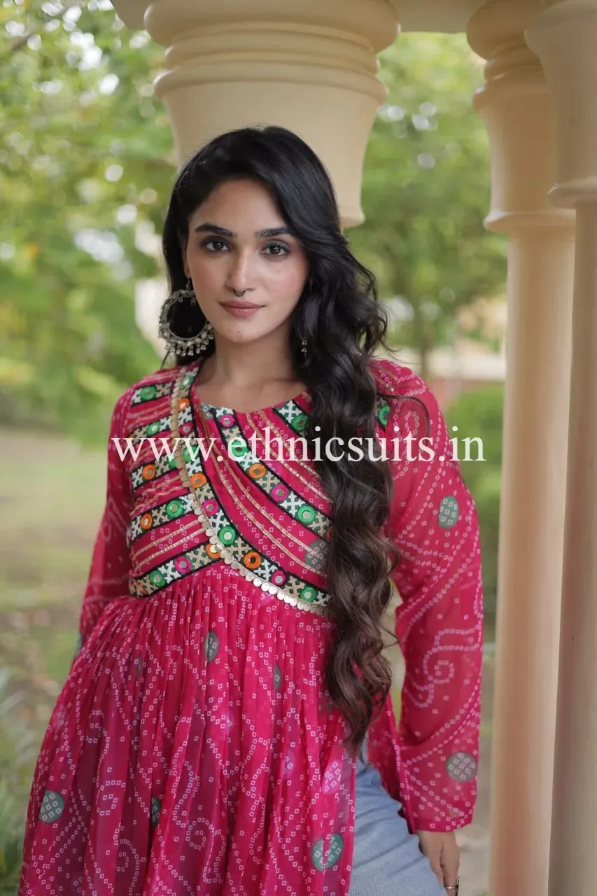 Rani Color Banhani Kurti for Navratri