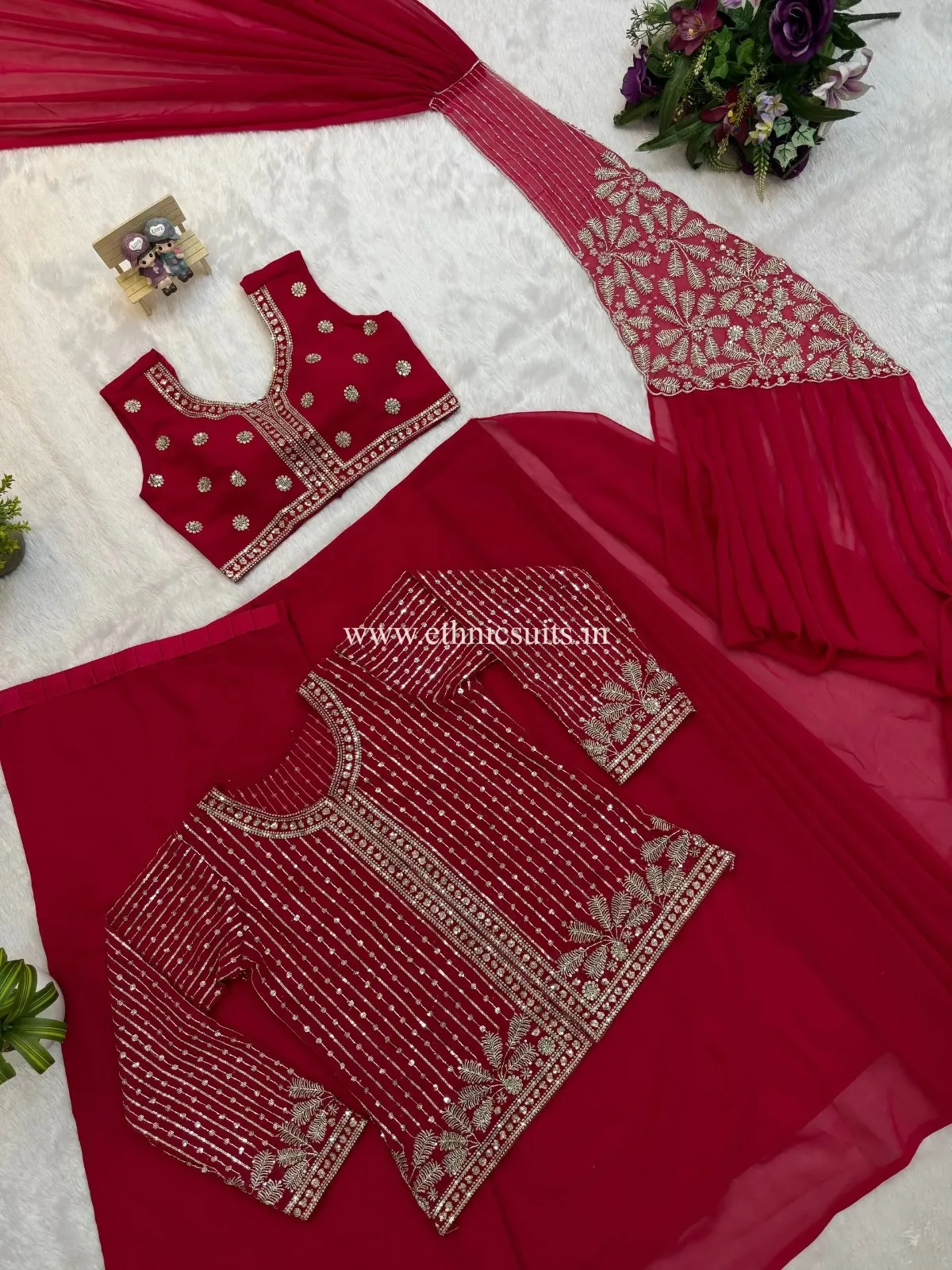 Rani Pink Ready to Wear Saree with Jacket