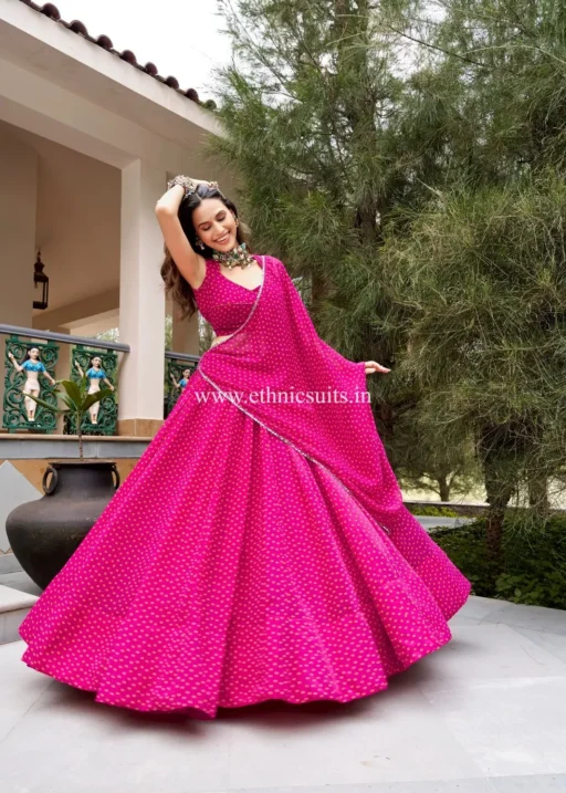 Readymade Lehenga in Pink Color with Bandhani Print