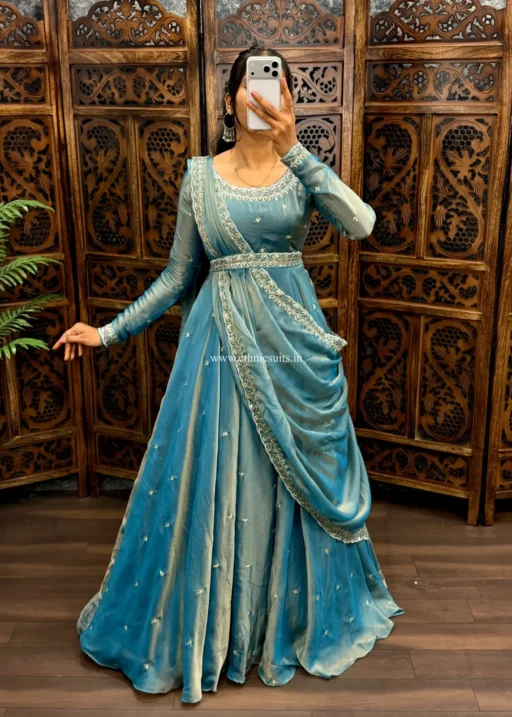 Sky Blue Color Silk Gown for Wedding