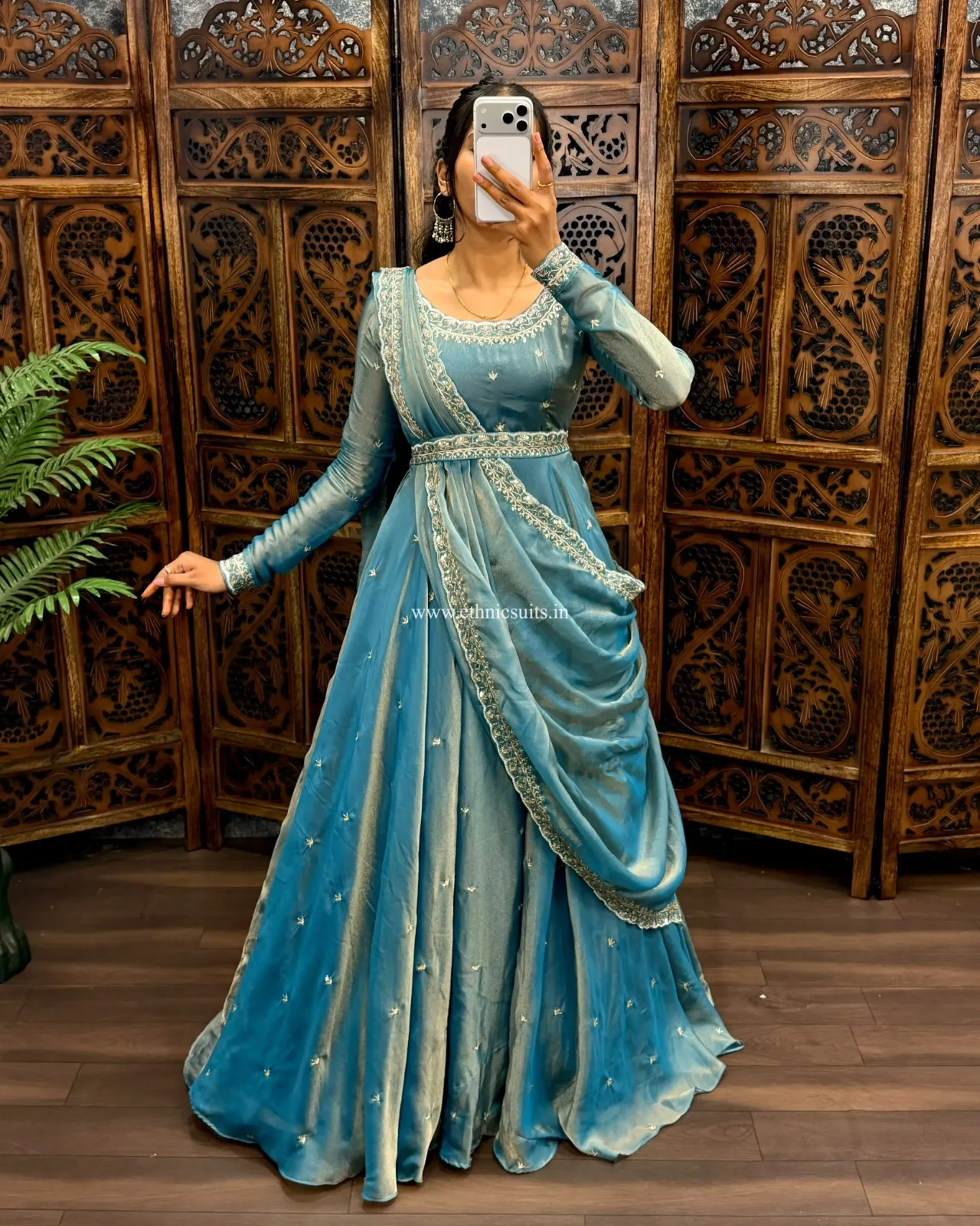 Sky Blue Color Silk Gown for Wedding