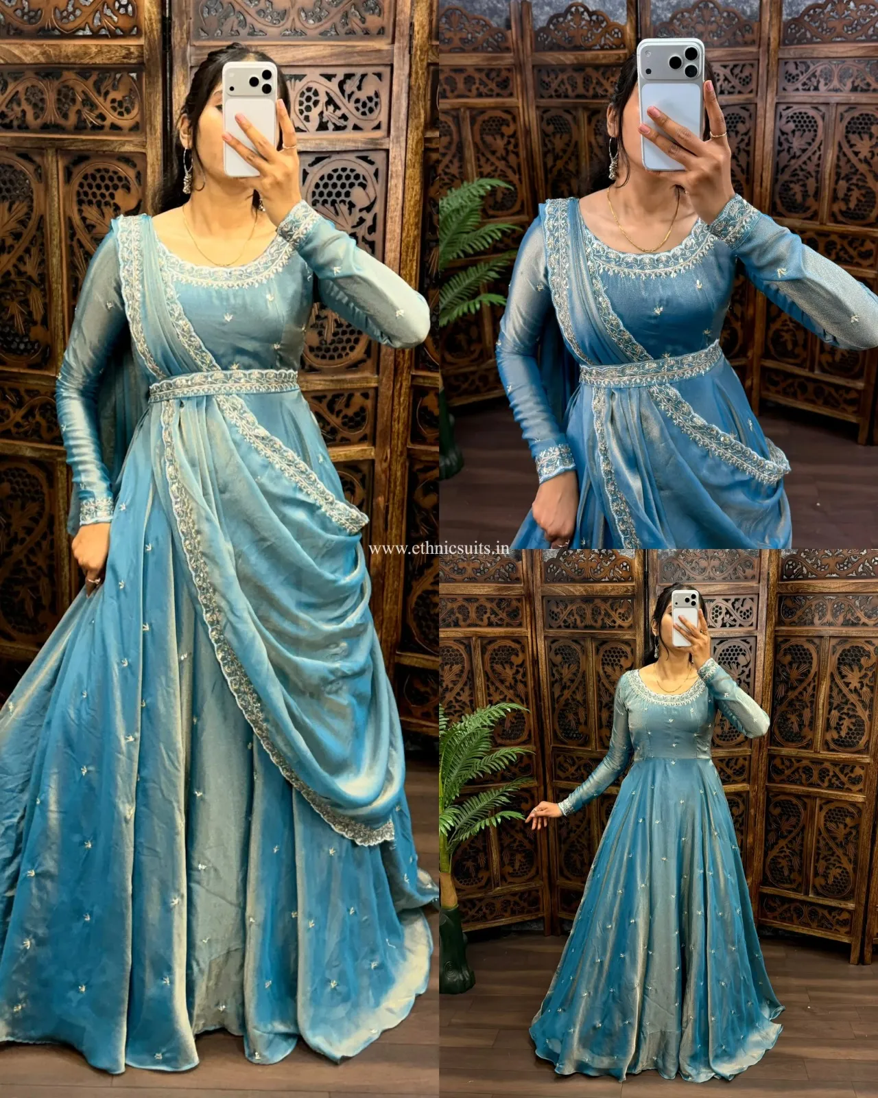 Sky Blue Color Silk Gown for Wedding