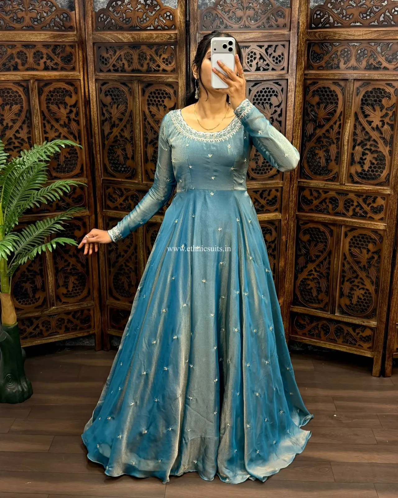 Sky Blue Color Silk Gown for Wedding