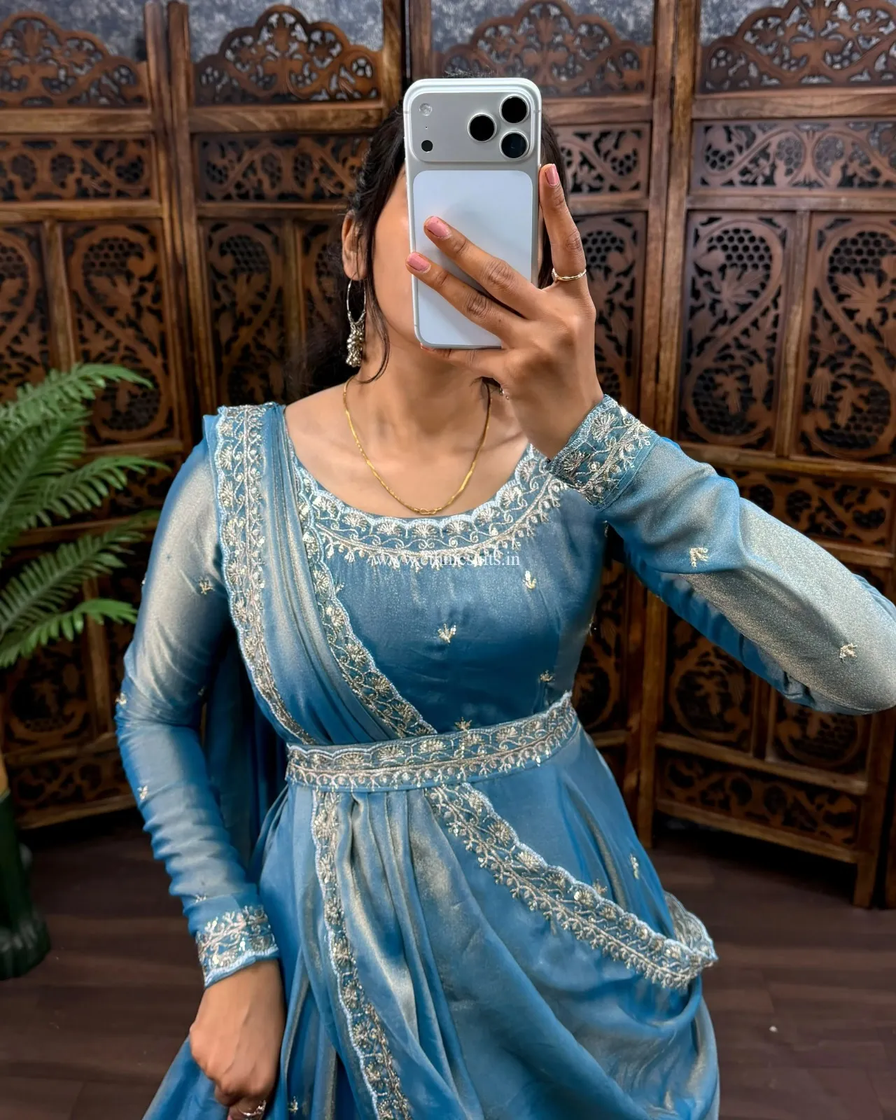 Sky Blue Color Silk Gown for Wedding