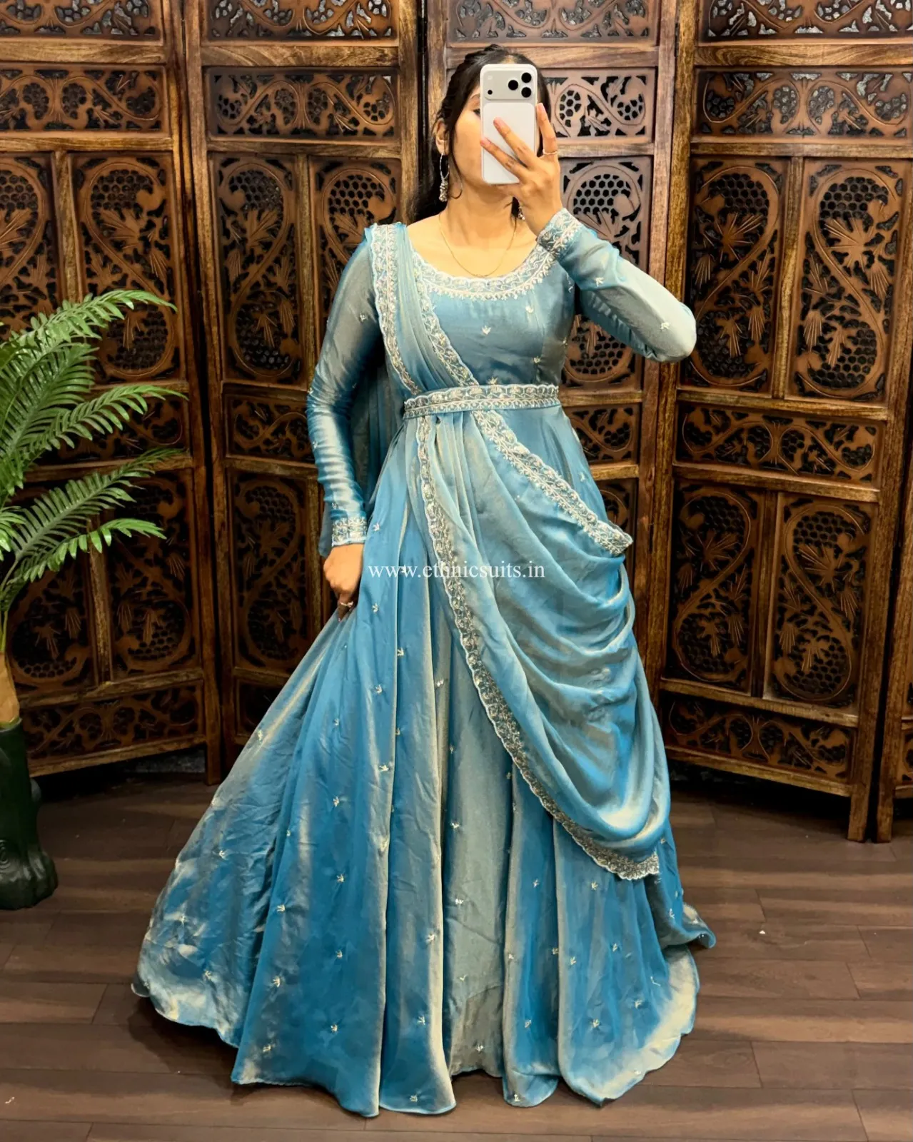 Sky Blue Color Silk Gown for Wedding