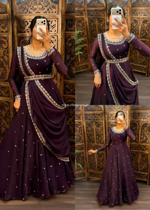 South Special Wine Color Gown with Dupatta