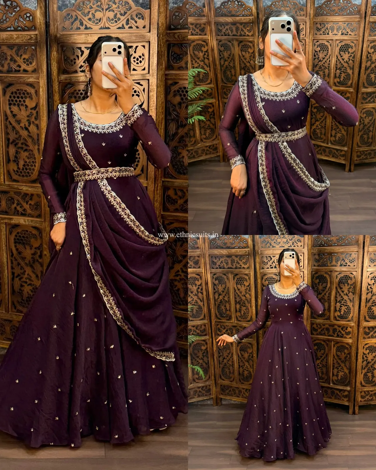South Special Wine Color Gown with Dupatta