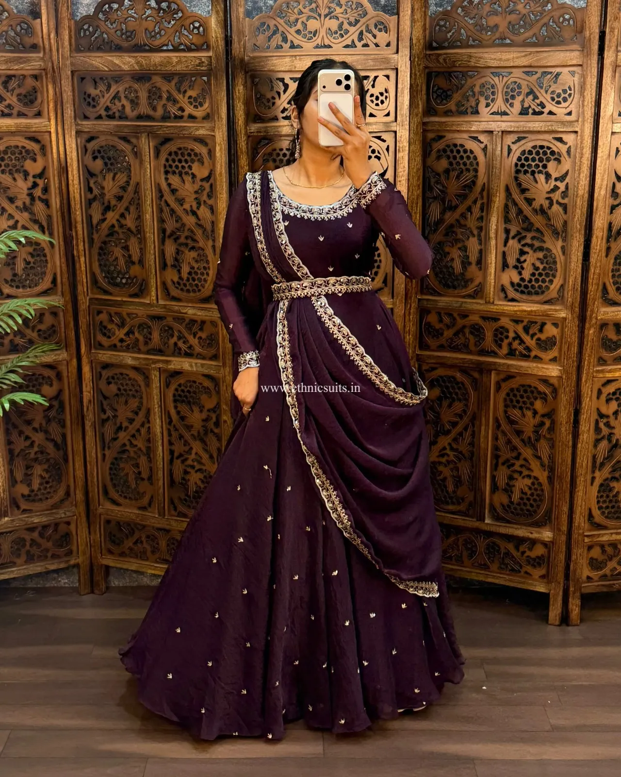 South Special Wine Color Gown with Dupatta