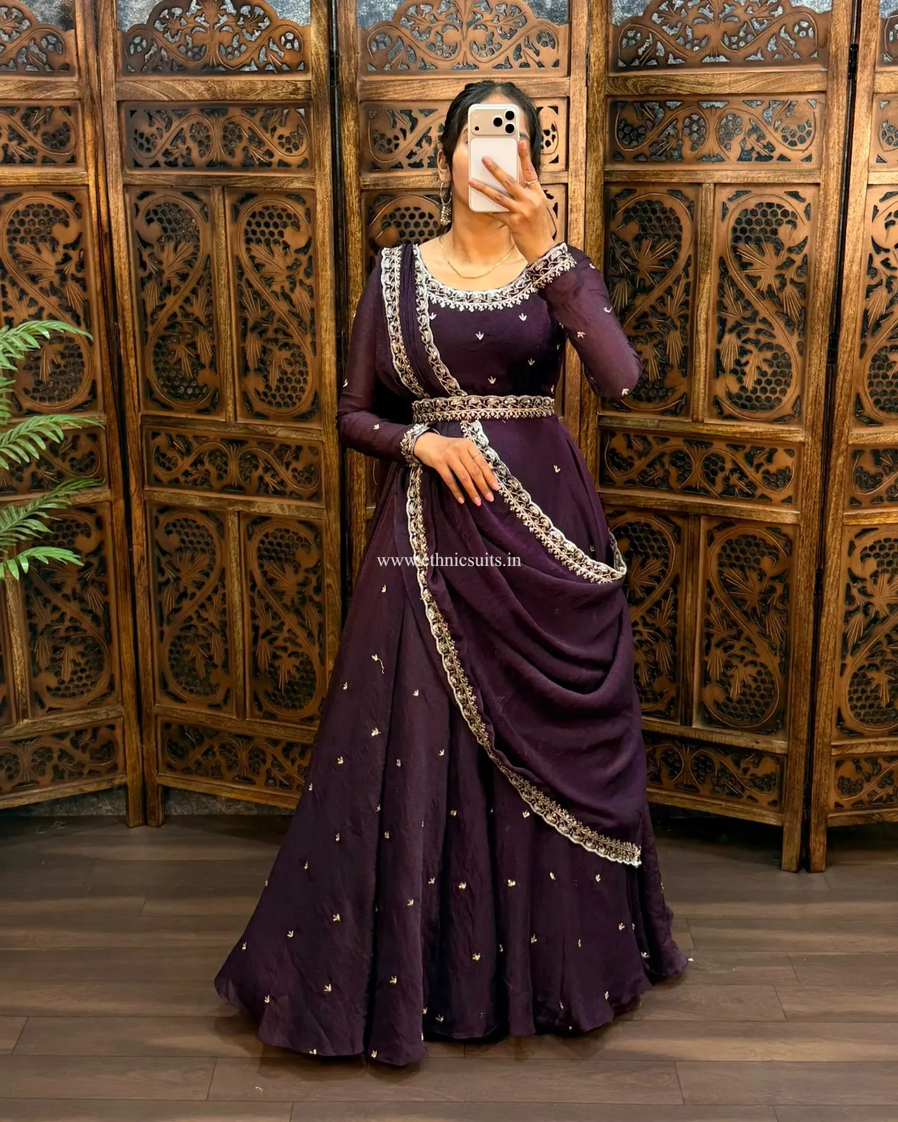 South Special Wine Color Gown with Dupatta