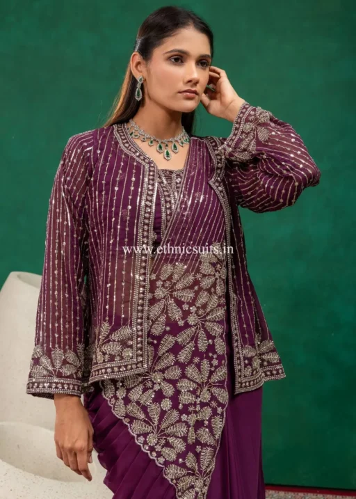Violet Ready to Wear Saree for wedding