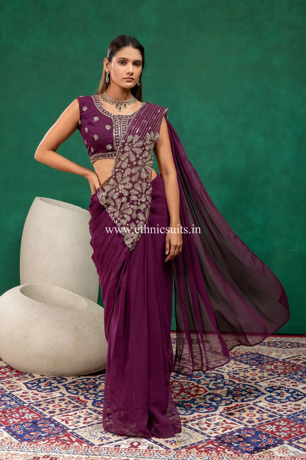 Violet Ready to Wear Saree for wedding