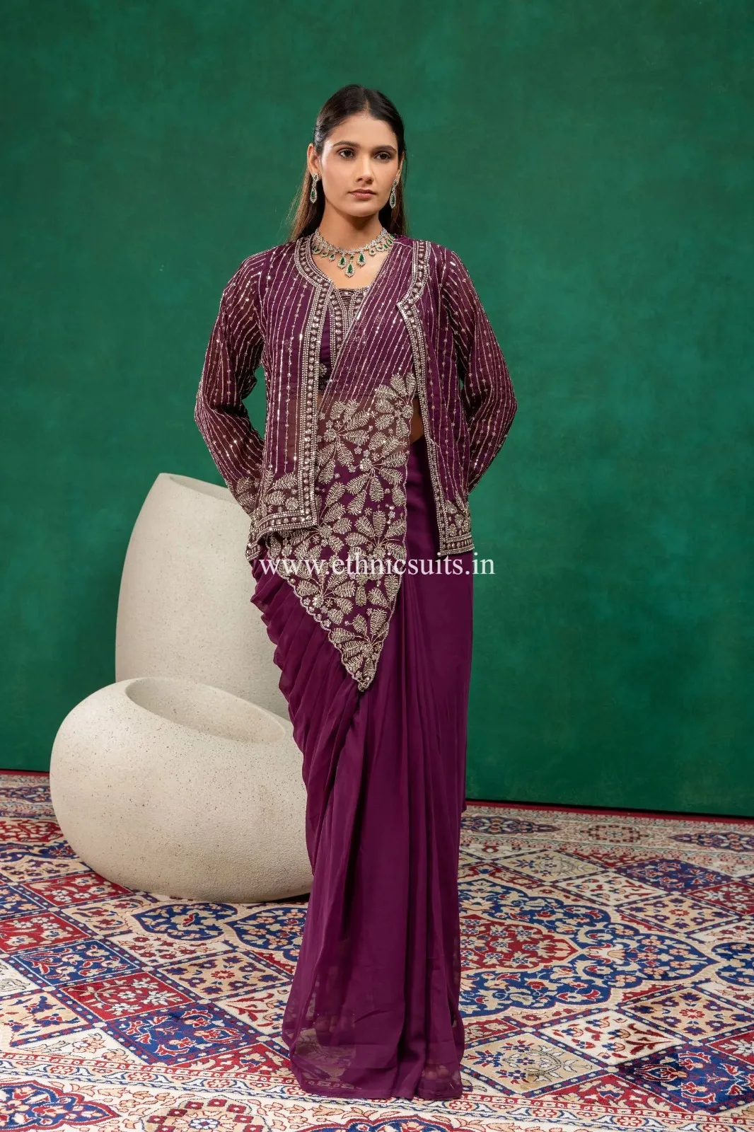Violet Ready to Wear Saree for wedding