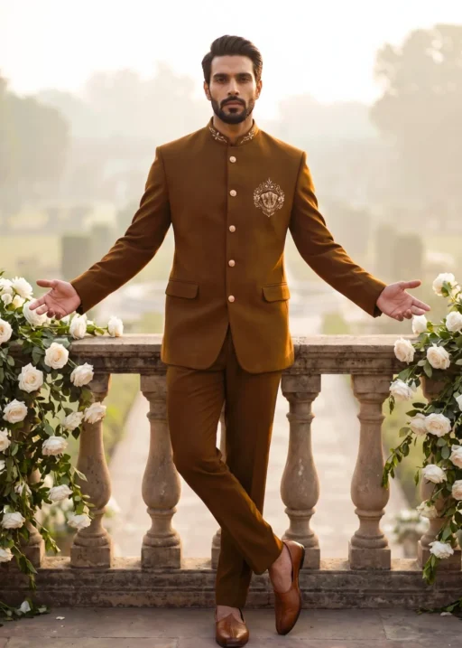 2 Piece Brown Jodhpuri Suit For Men
