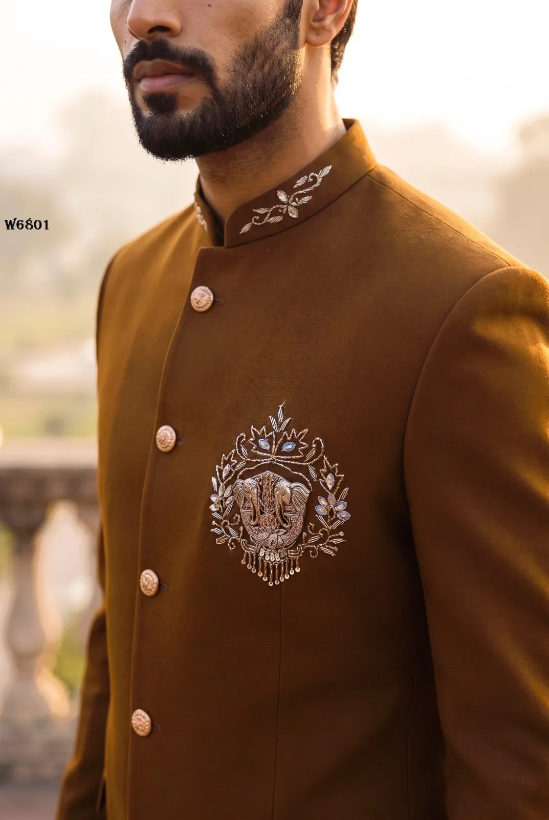 Men Styling Jodhpuri Suit Designed with handwork in brown color made to wear in parties and wedding