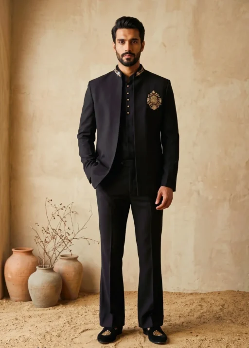 Black 3 piece Jodhpuri Suit for Men