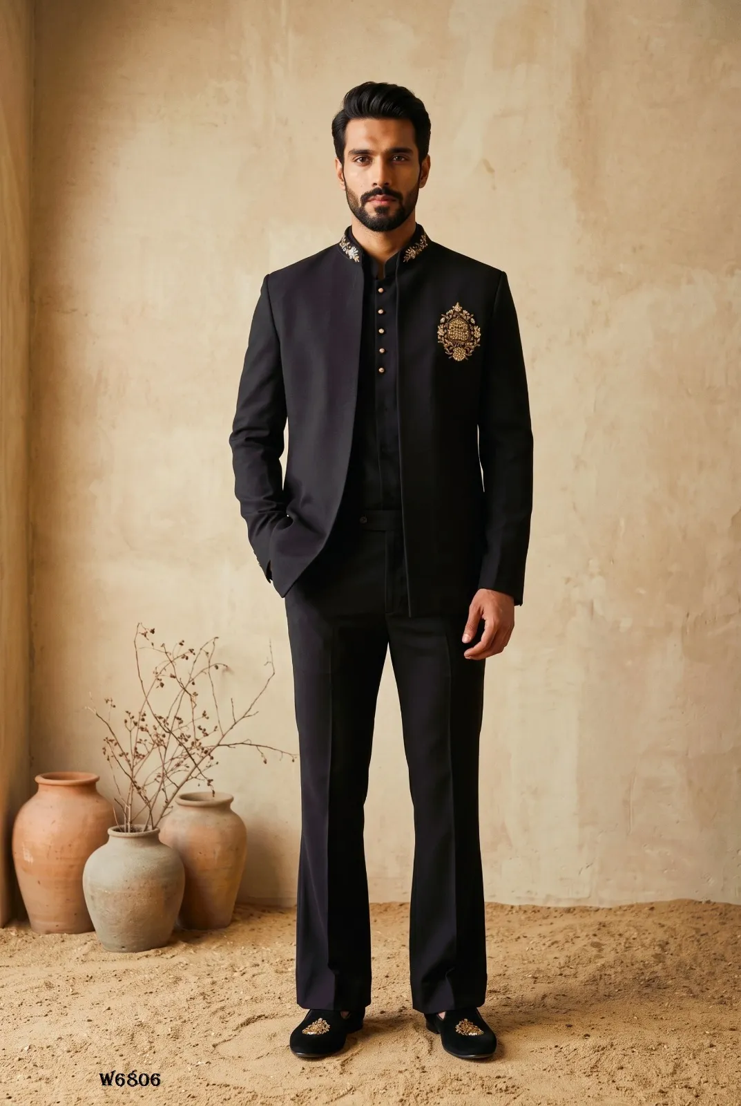 Black 3 piece Jodhpuri Suit for Men