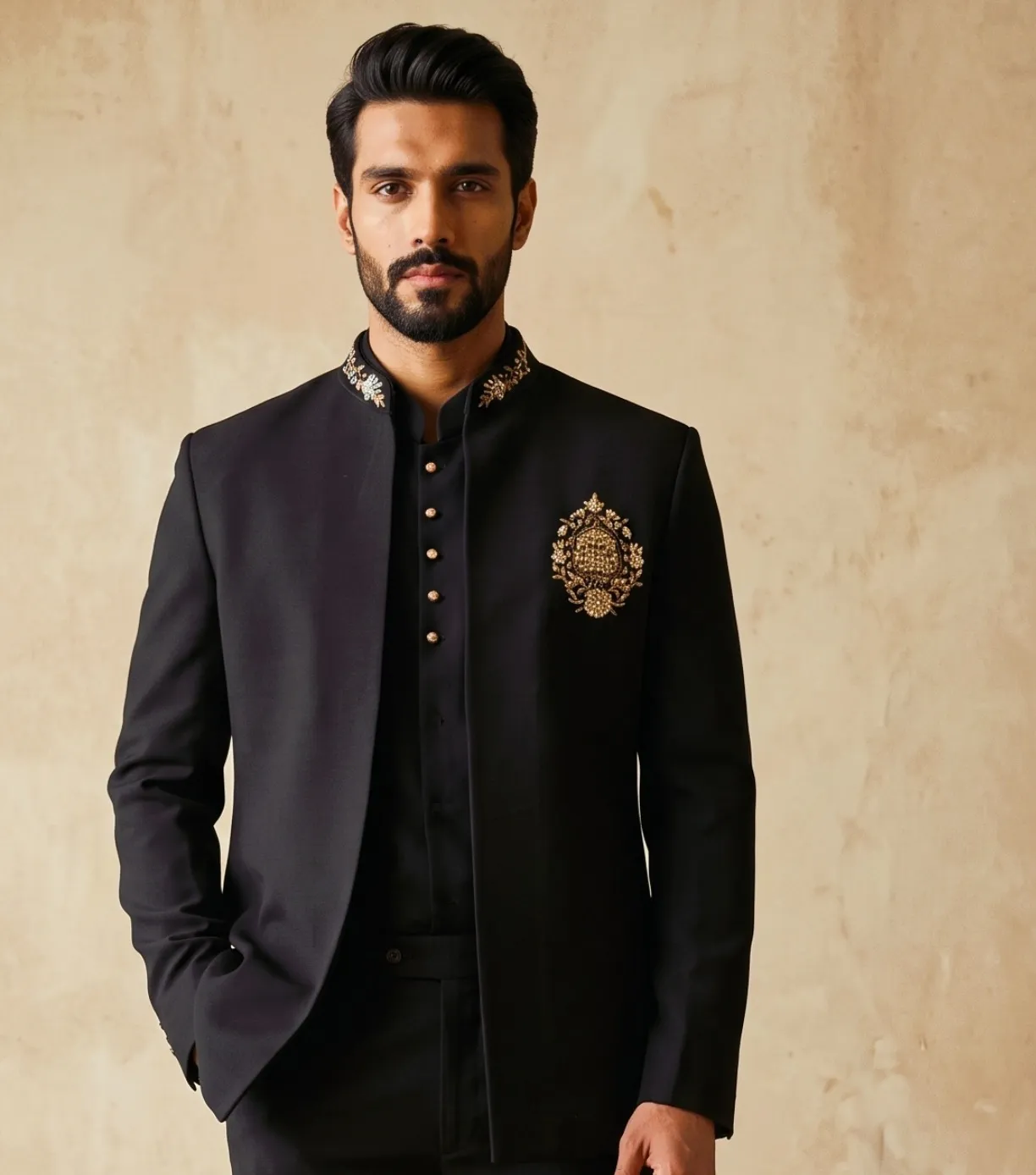 Black 3 piece Jodhpuri Suit for Men
