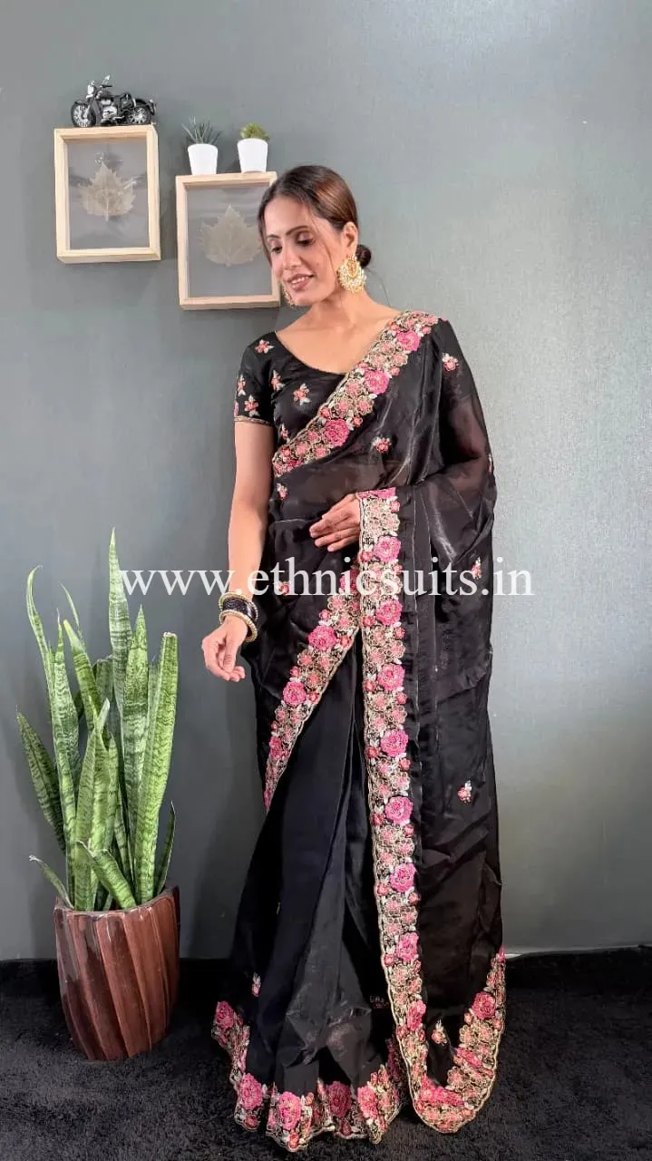 Black Color Readymade Saree for Women
