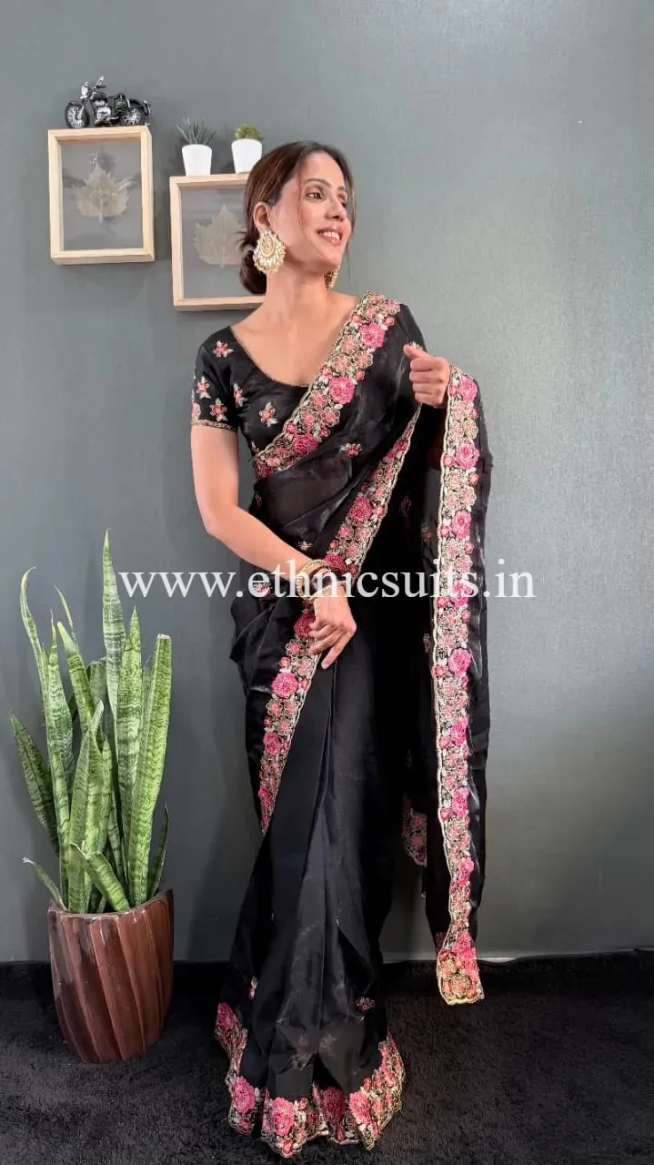 Black Color Readymade Saree for Women