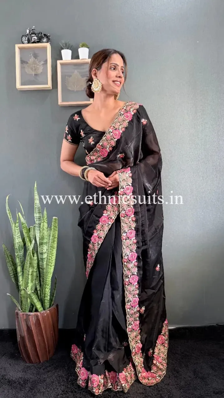 Black Color Readymade Saree for Women