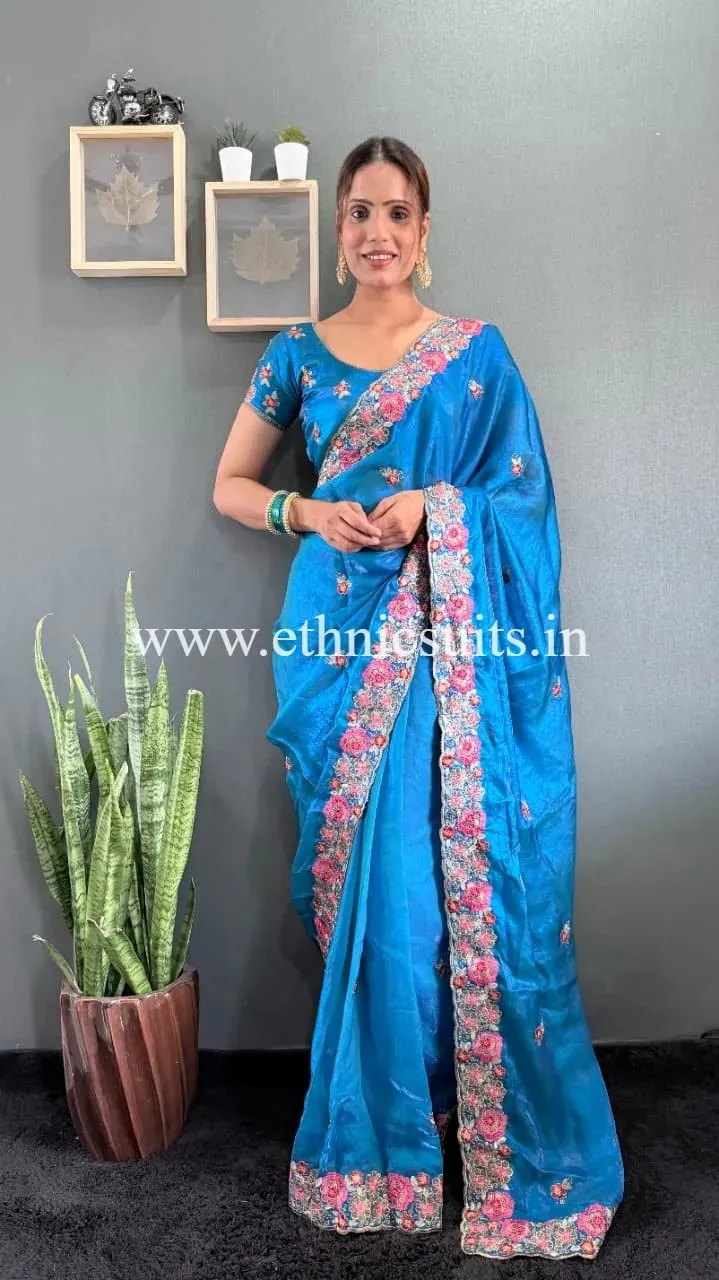 Blue Color Party Wear 1 min Saree