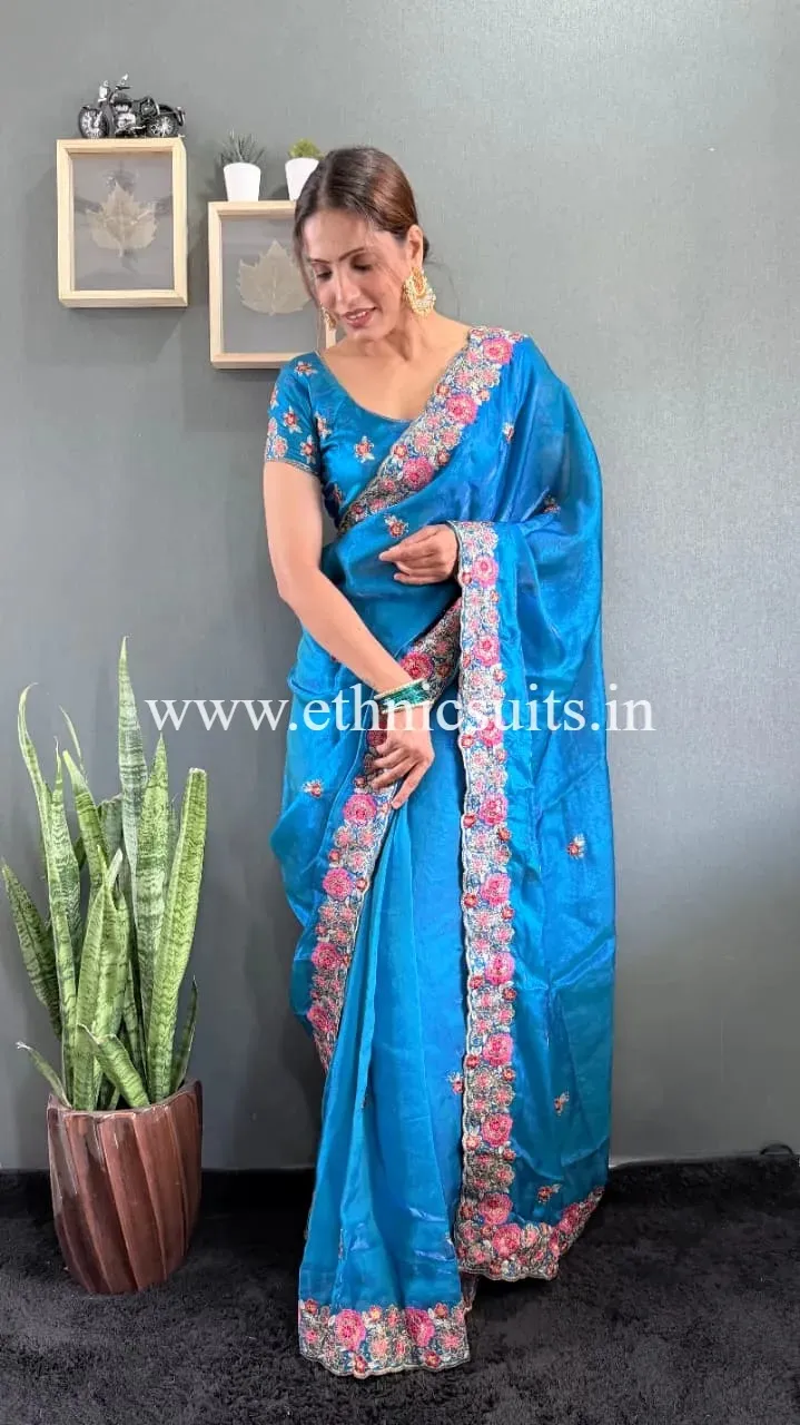 Blue Color Party Wear 1 min Saree