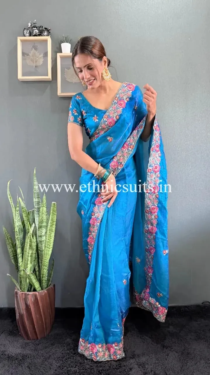 Blue Color Party Wear 1 min Saree