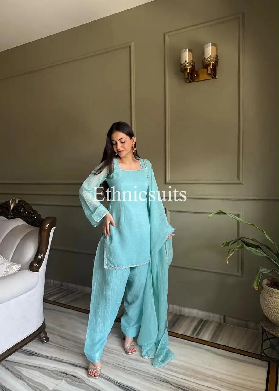 Blue Color Silk Farsi Salwar Suit