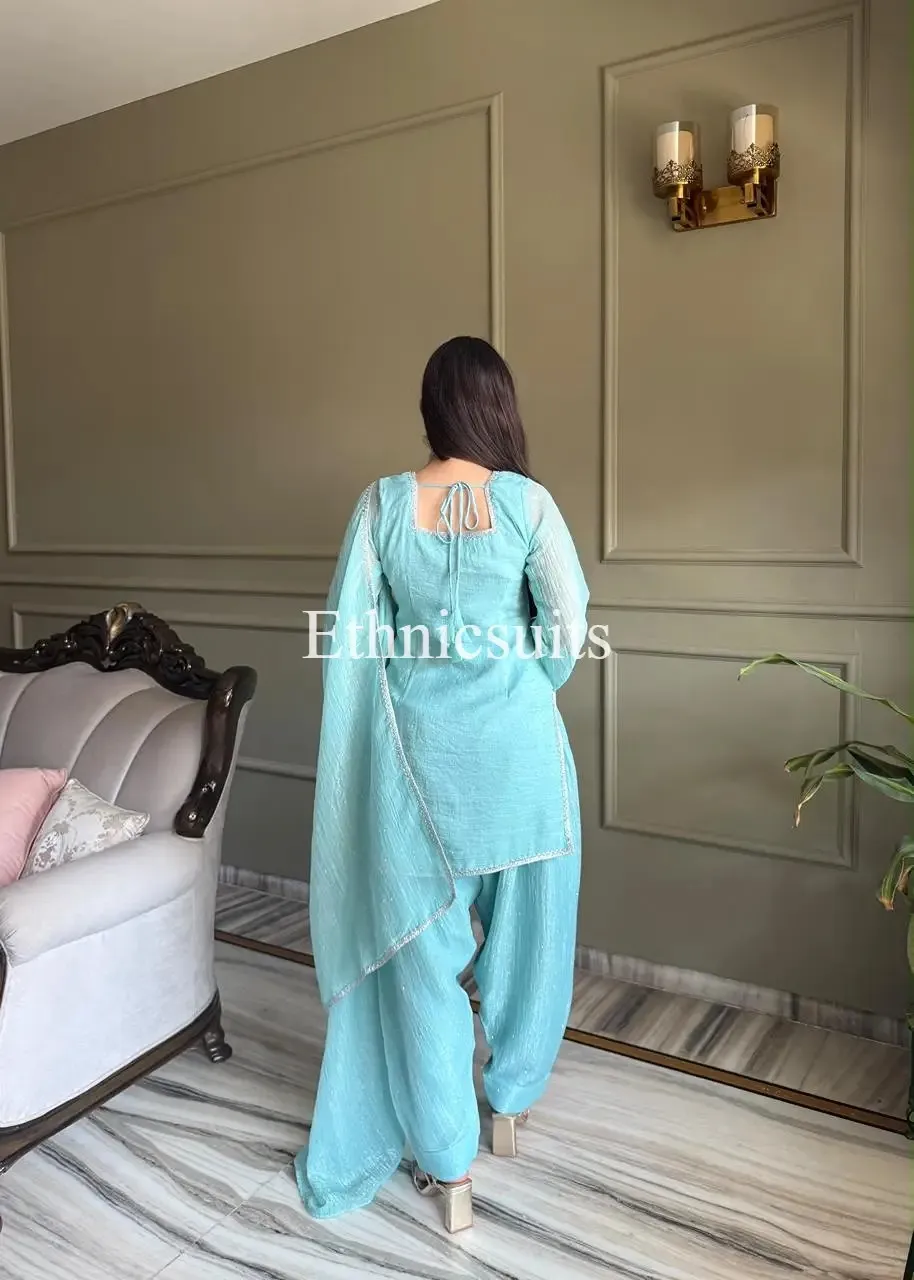 Blue Color Silk Farsi Salwar Suit