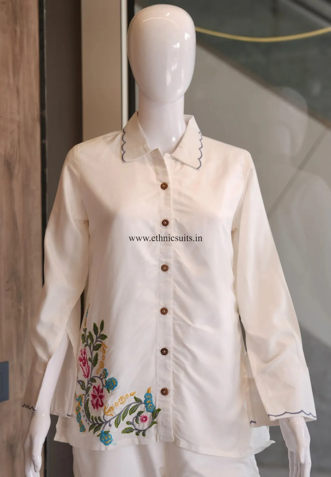 Creme Color Embroidered Airport Look Co Ord Set