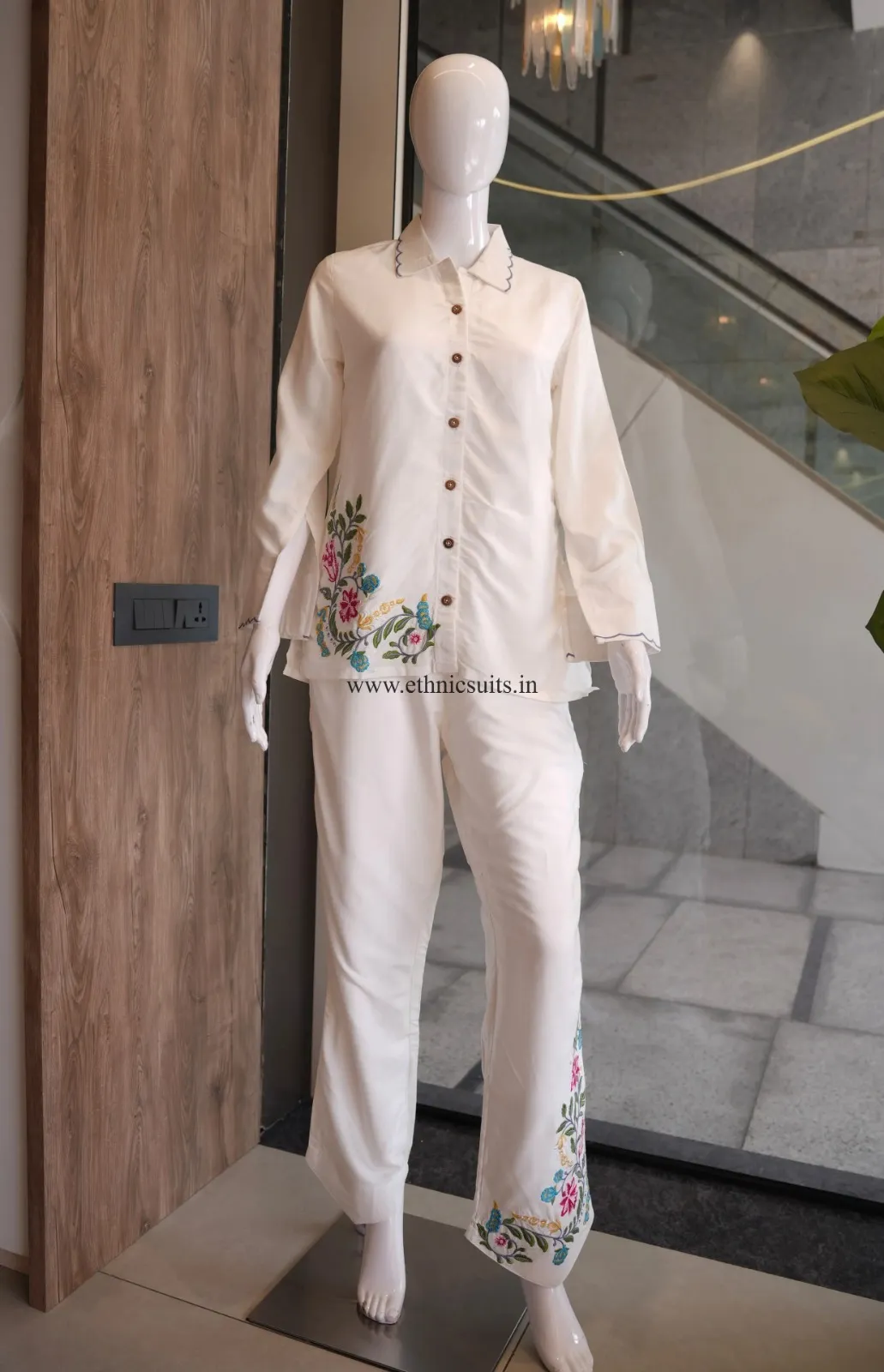 Creme Color Embroidered Airport Look Co Ord Set