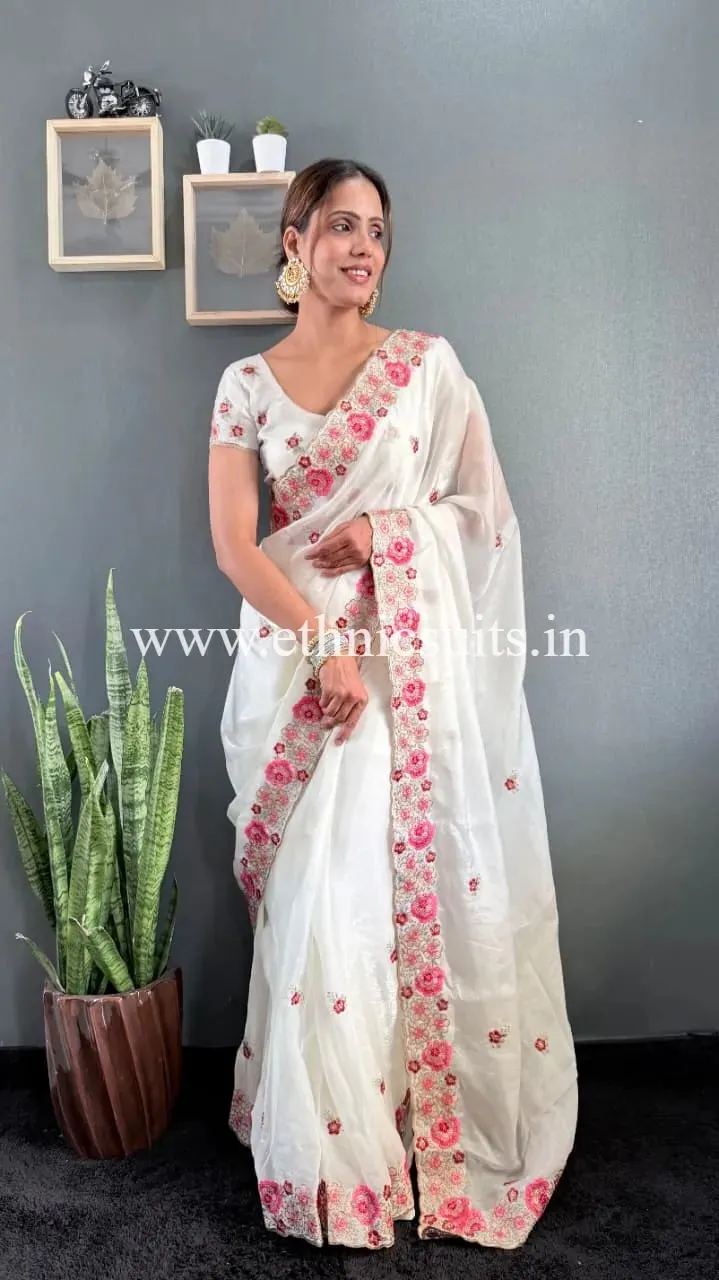 Festive Wear White Ready to Wear Saree for Women
