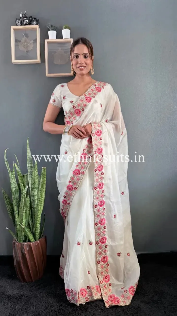 Festive Wear White Ready to Wear Saree for Women