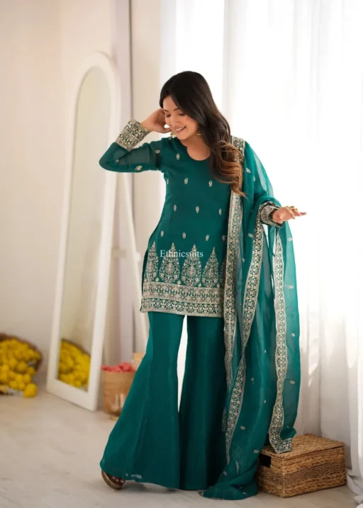 Green Color Bell Bottom Salwar Suit
