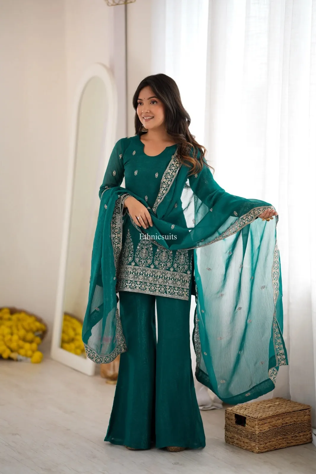 Green Color Bell Bottom Salwar Suit