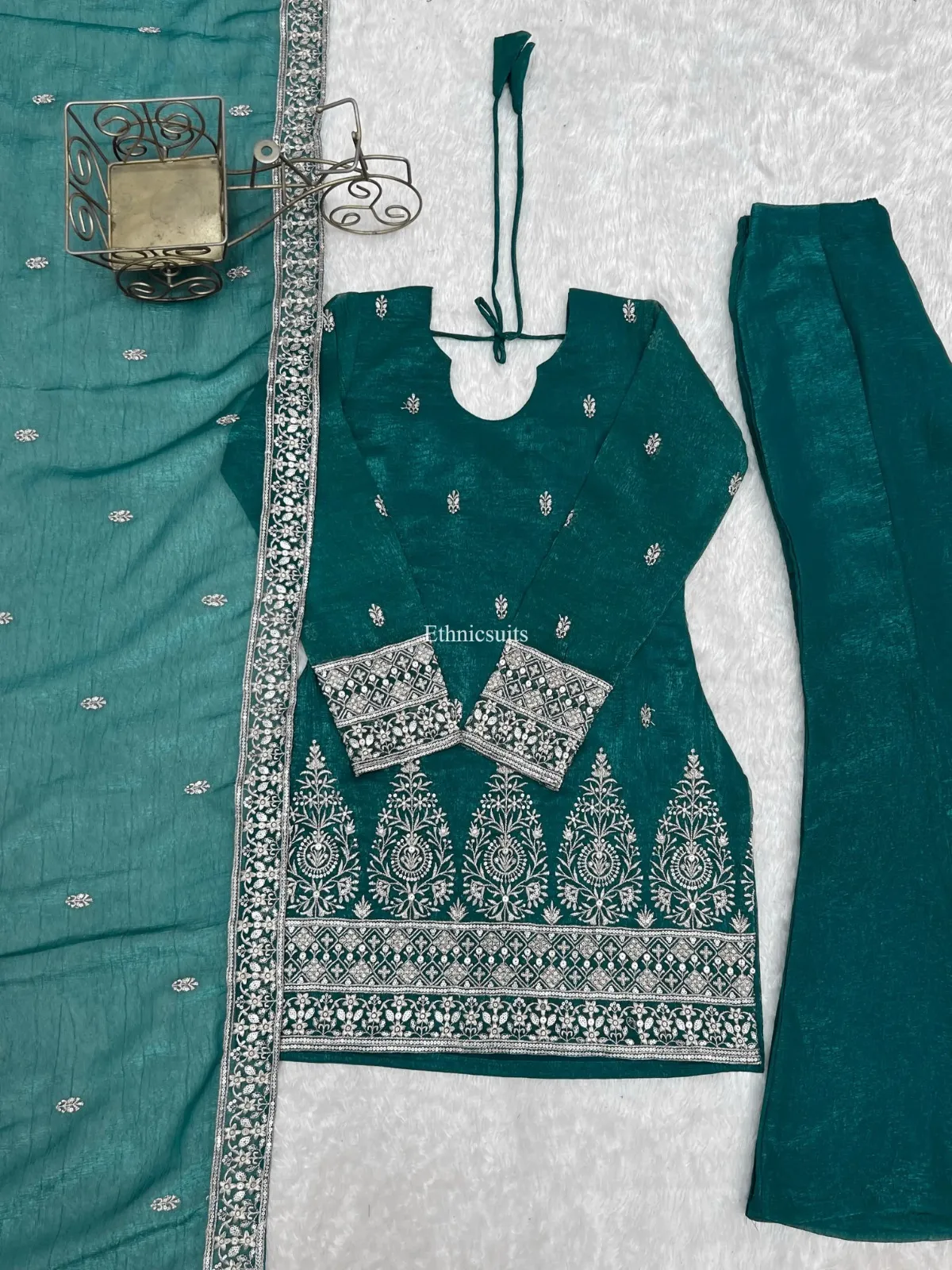 Green Color Bell Bottom Salwar Suit