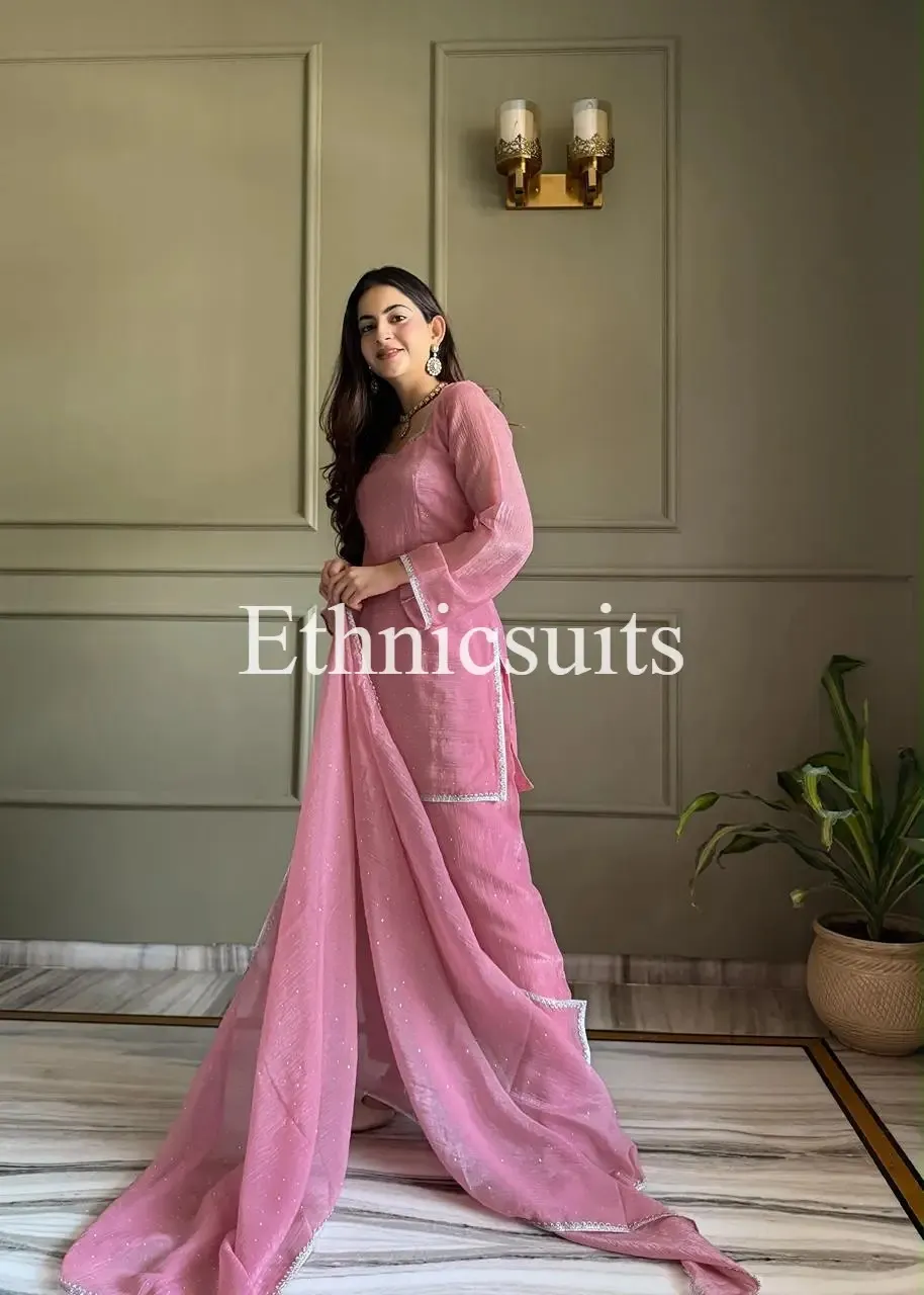 Readymade Farsi Salwar Suit in Pink Color