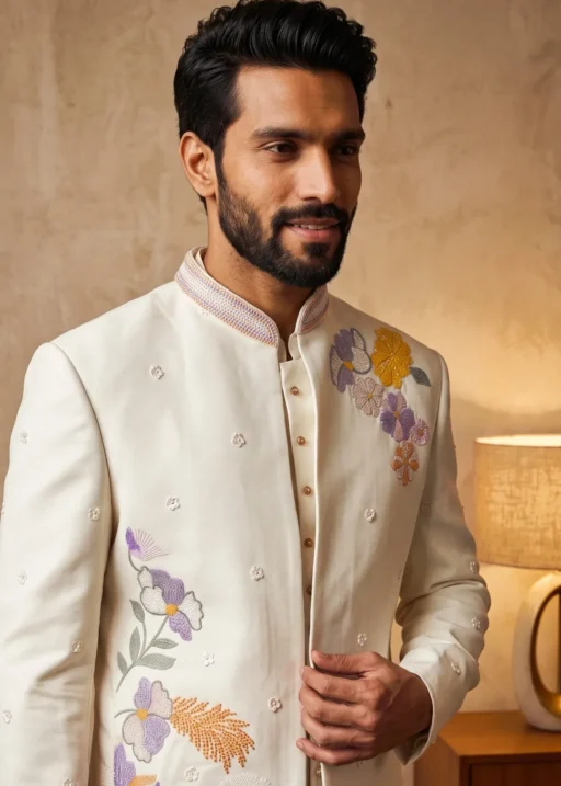 White Color 3 piece Jodhpuri Suit for Men