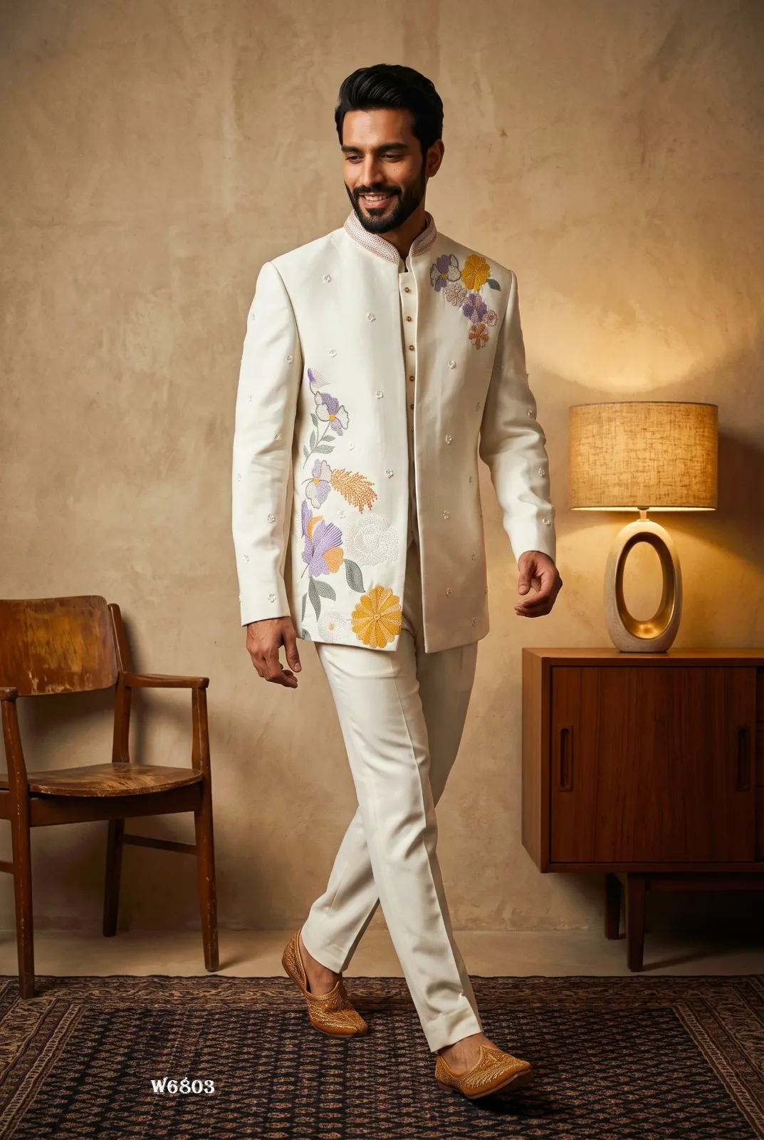 White Color 3 piece Jodhpuri Suit for Men