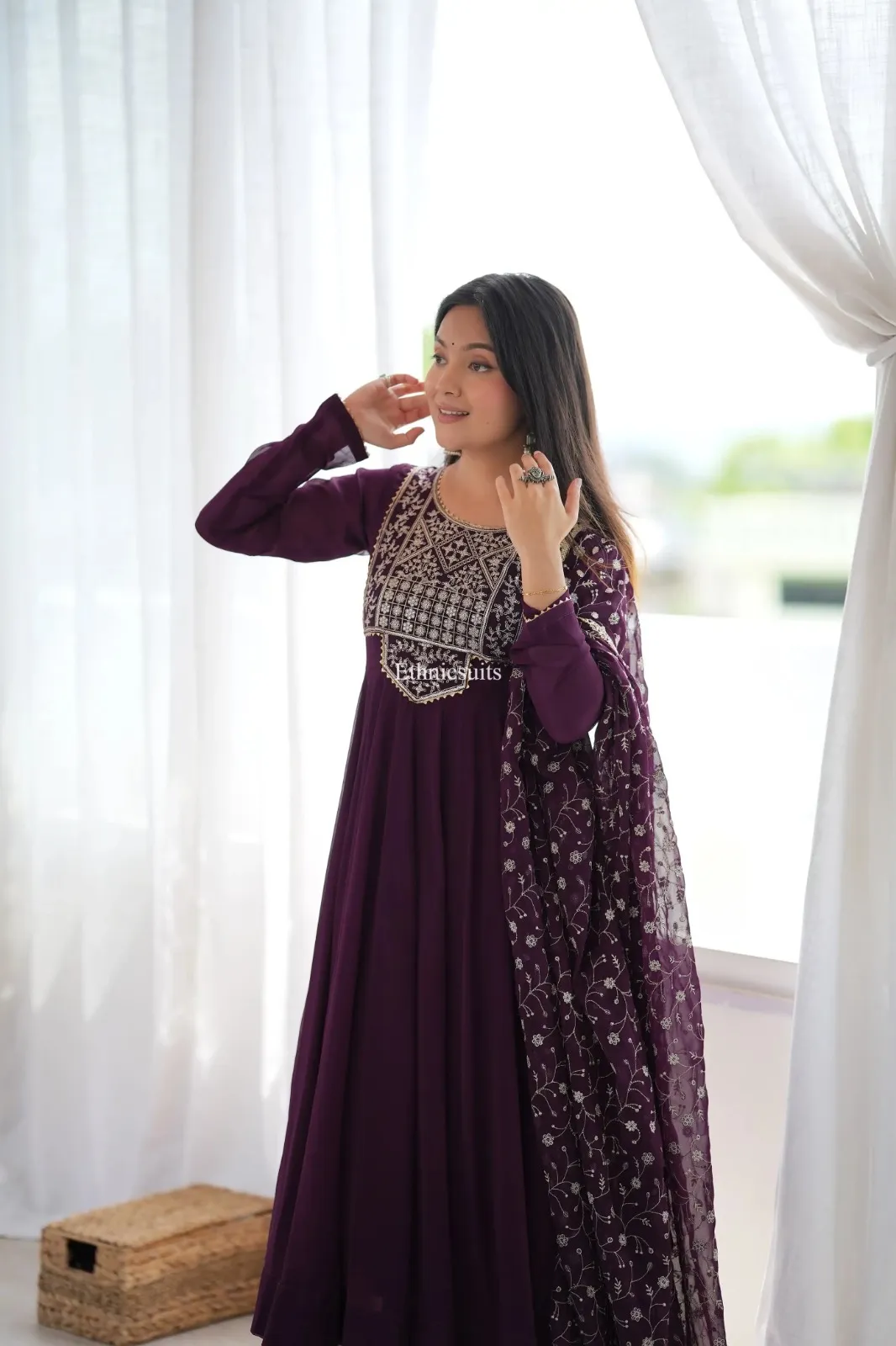 Wine Color Wedding Anarkali Suit with Heavy Dupatta