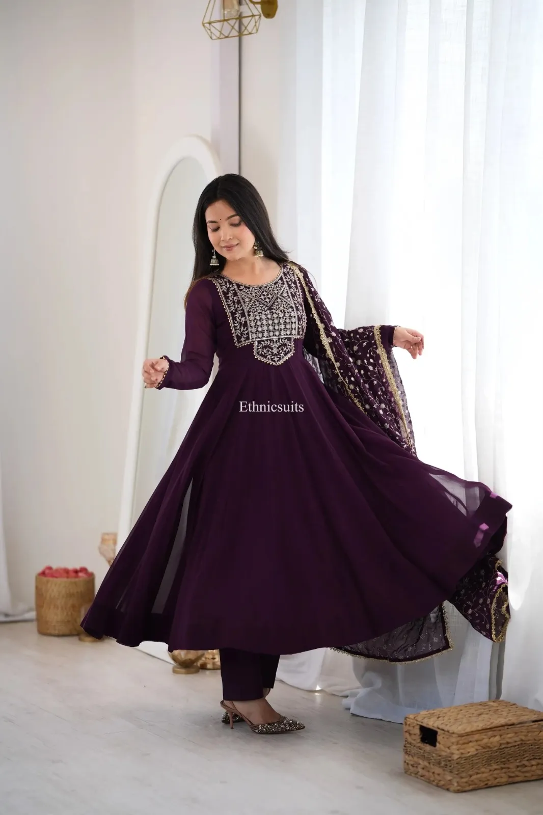 Wine Color Wedding Anarkali Suit with Heavy Dupatta