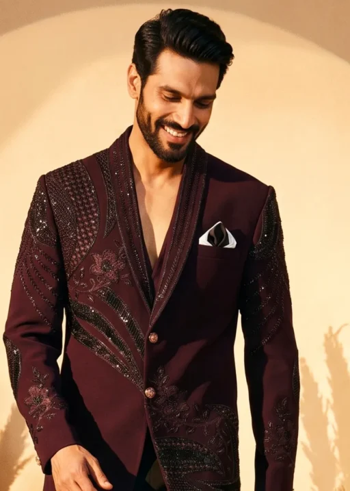 Wine Color Wedding Wear Blazer for Men