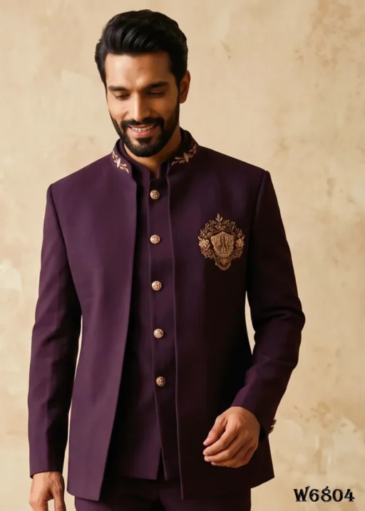 Wine Color Wedding Wear Jodhpuri Suit
